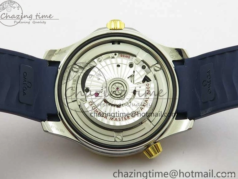 0321 Refined 2018 Seamaster Diver 300M SS YG VSF 1:1 Best Edition YG Bezel Blue Dial on Blue Rubber Strap A 7898